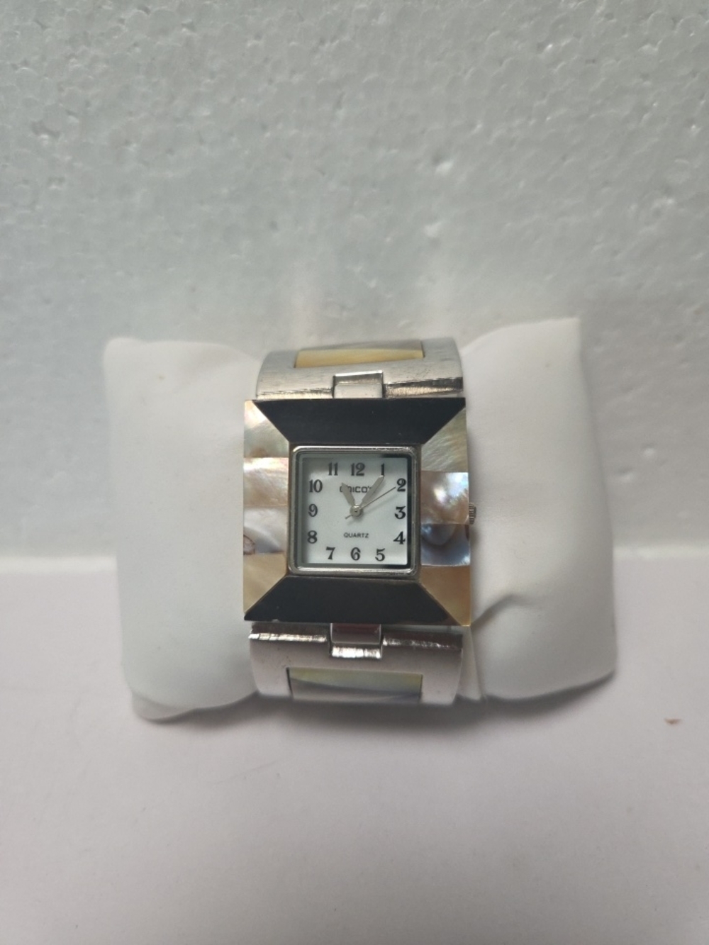 ChiCOs Silver Tone Square Face Bracelet Watch with Mother-of-Pearl Accents